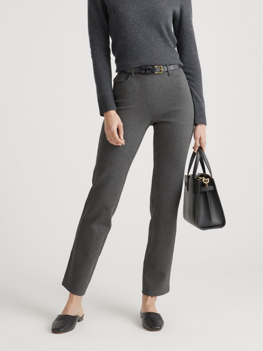 Ponte Straight Pocket Pants in Charcoal Gray